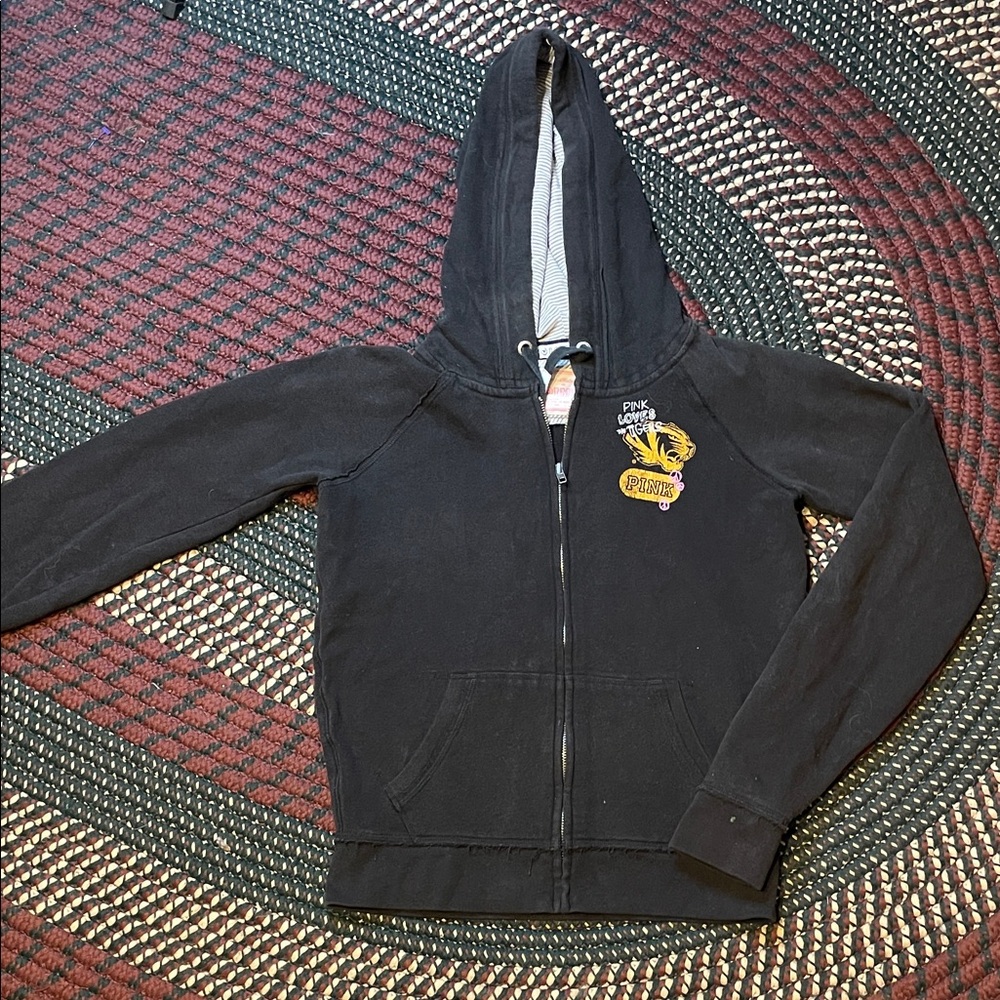 Vintage Y2K PINK Victoria’s Secret Black Mizzou Tigers Zip Up Jacket Size medium
